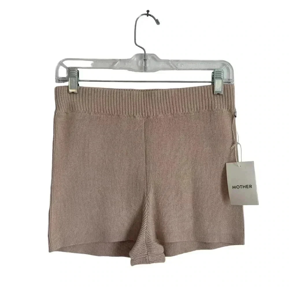 NWT MOTHER High Waisted Blissful Booty Knit Shorts Beige US S $245 Granola Lux